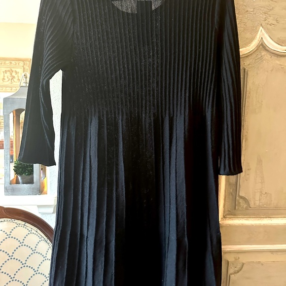 Eileen Fisher Black Washable Wool Rib Release Pleat Dress NWT - Picture 6 of 8
